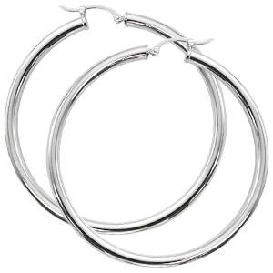 STERLING SILVER TUBE HOOP EARRINGS 3X50MM