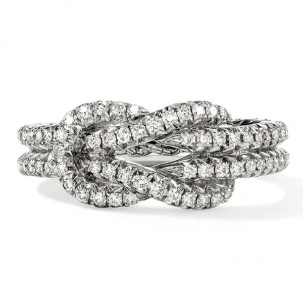 JOHN HARDY STERLING SILVER AND DIAMOND LOVE KNOT RING .48CTW