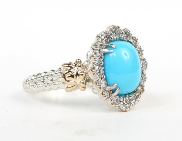 VAHAN STERLING SILVER & 14K GOLD  DIAMOND & TURQUOISE RING