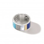 JOHN HARDY MENS STERLING SILVER  AND GOLD MOTHER OF PEARL, TURQUOISE, LAPIS & BLACK MATRIX RING