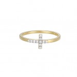 STERLING SILVER & GOLD PLATED LAB GROWN DIAMOND CROSS RING SIZE 5