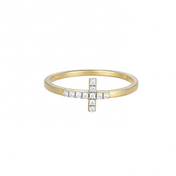 STERLING SILVER & GOLD PLATED LAB GROWN DIAMOND CROSS RING SIZE 5