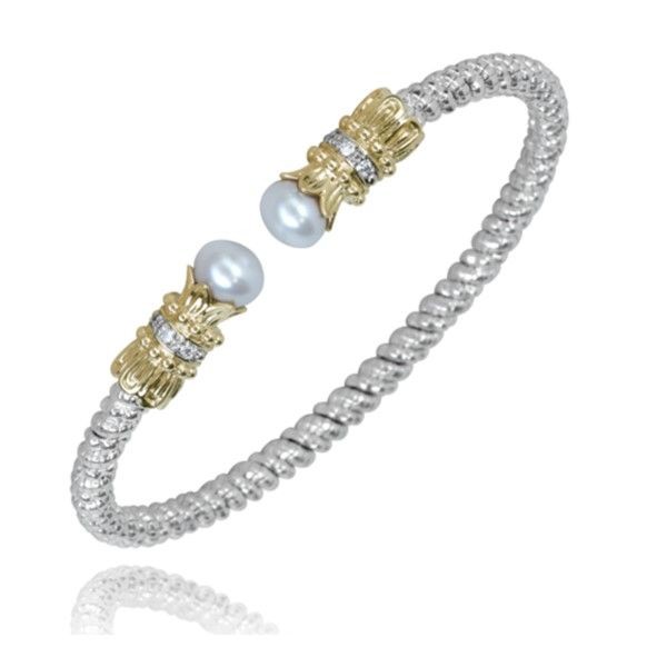 VAHAN STERLING SILVER & 14K DIAMOND & PEARL OPEN BRACELET