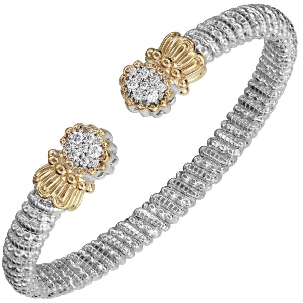 Vahan Sterling Silver And 14K  Gold .34Ctw Diamond 6Mm Open Cuff Bracelet