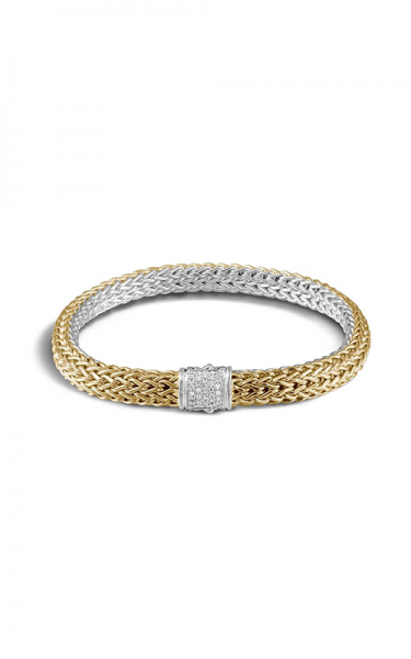 JOHN HARDY STERLING SILVER AND 14K DIAMOND REVERSIBLE BRACELET DIAMOND CLASP