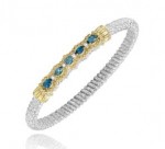 ALWAND VAHAN STERLING SILVER AND 14K YELLOW GOLD 4MM  .06CTW DIAMOND & LONDON BLUE TOPAZ BANGLE BRACELET