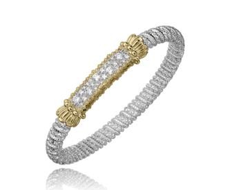 ALWAND VAHAN STERLING SILVER  AND 14K YELLOW GOLD  6MM DIAMOND BANGLE BRACELET .82CTW