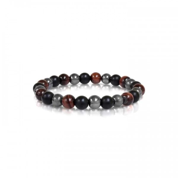 RED TIGER EYE BLACK HEMATITE BLACK ONYX BEAD BRACELET