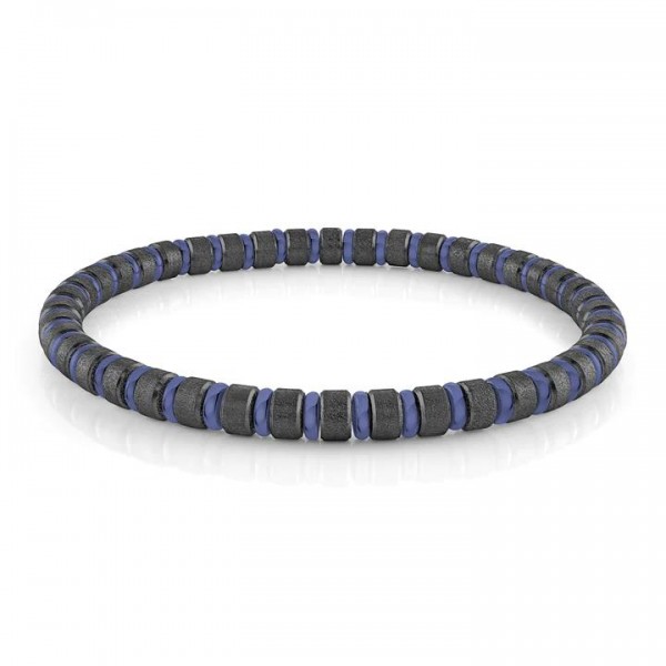 Blue Polished Mini Bead Bracelet with Black Satin