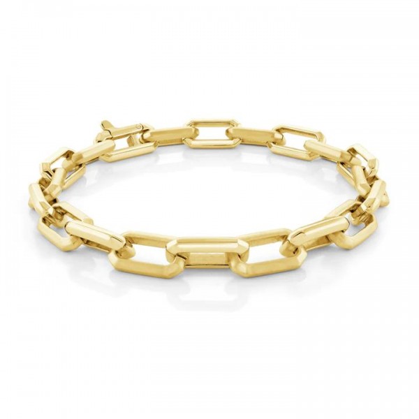 STAINLESS STEEL GOLD RECTANGLE LINK BRUSHED POLISHED BRACELET