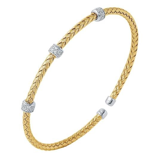 STERLING SILVER GOLD PLATED CUBIC ZIRCONIA CUFF BRACELET