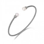 STERLING SILVER CUBIC ZIRCONIA 2MM PEARL CUFF BRACELET