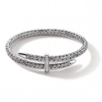 JOHN HARDY SILVER SPEAR DIAMOND PAVE BYPASS FLEXIBLE CUFF BRACELET
