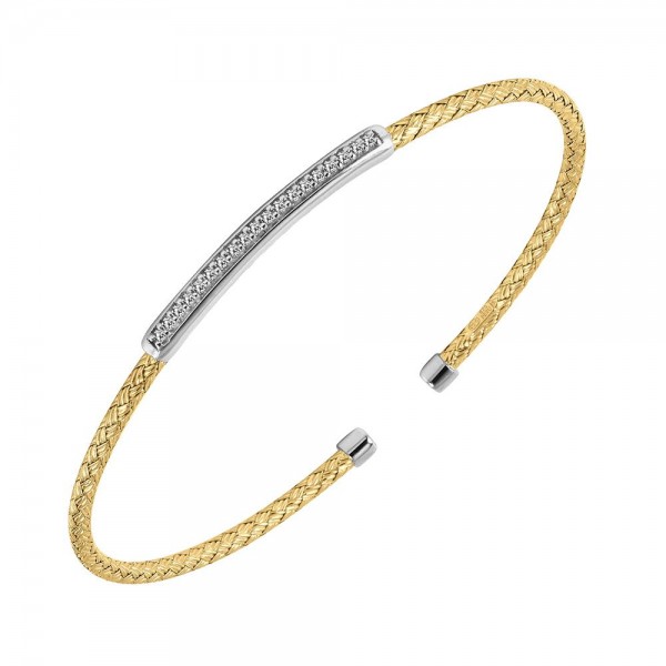 STERLING SILVER/GOLD PLATED CUBIC ZIRCONIA BANGLE BRACELET