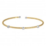 STERLING SILVER GOLD PLATED CUFF BANGLE BRACELET WITH CZ STATIONS