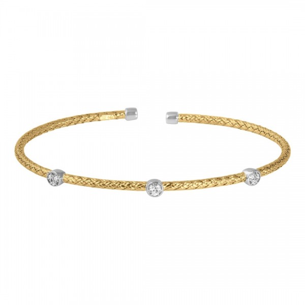 STERLING SILVER GOLD PLATED CUFF BANGLE BRACELET WITH CZ STATIONS