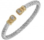 STERLING SILVER AND 14K DIAMOND OPEN CUFF BRACELET