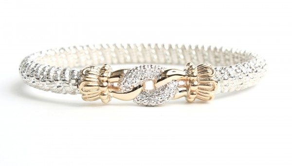 VAHAN STERLING SILVER & 14K 6MM DIAMOND CLOSED BRACELET