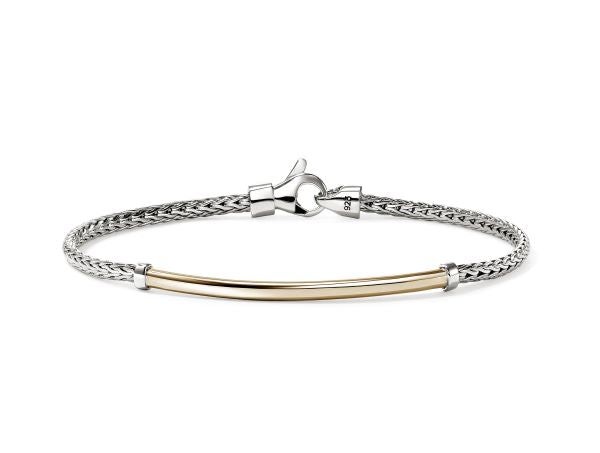 JOHN HARDY STERLING SILVER AND 14K BAR BRACELET