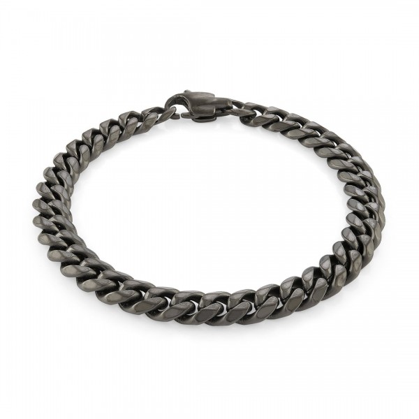 GUN METAL GRAY STAINLESS STEEL BRUSHED CURB LINK BRACELET
