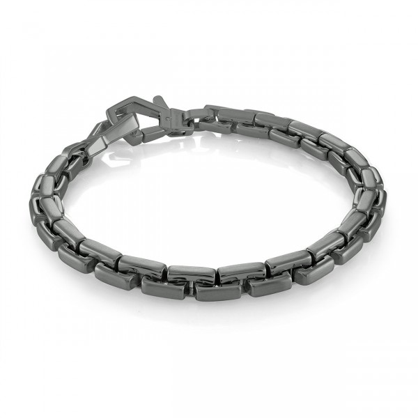 GUN METAL GRAY STAINLESS STEEL BRUSHED CUBOID LINK BRACELET
