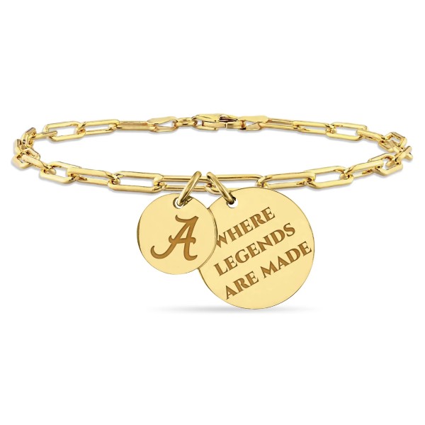 GOLD PLATED ALABAMA PAPERCLIP CHAIN CHARM BRACELET
