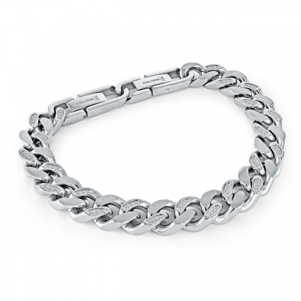 STAINLESS STEEL CURB BRUSED POLISHED CZ BRACELET