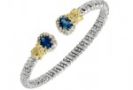 VAHAN STERLING SILVER AND 14K 4MM DIAMOND & LONDON BLUE TOPAZ CUFF BRACELET