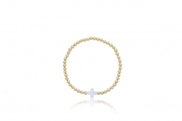4MM GOLD FILLED BEADED BRACELET WITH MOTHER OF PEARL CROSS