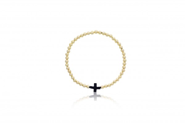 4MM GOLD FILLED BREADED BRACELET WITH BLACK ONYX CROSS