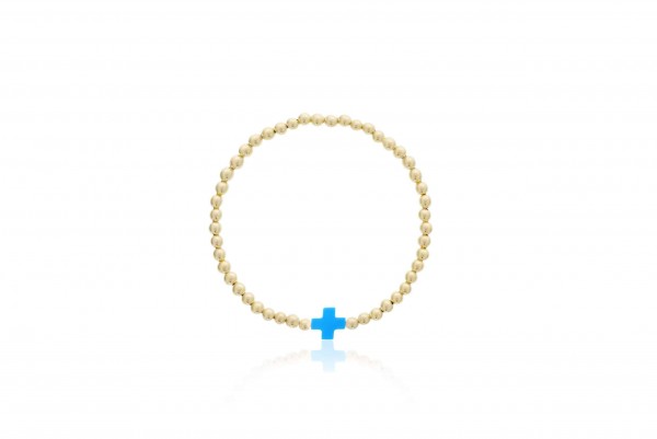 4MM GOLD FILLED BEADED BRACELET WITH A TURQUOISE CROSS
