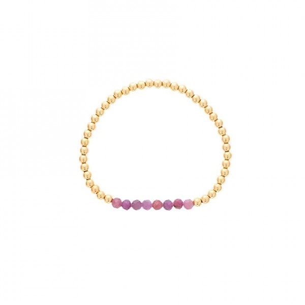 6MM GOLD FILLED BEADED BRACELET WITH A 6MM RUBY BEADED BAR