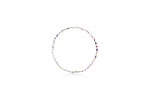 2MM PEARL/GARNET/PINK SELENITE/PEACH MOONSTONE & WHITE TOPAZ BEADED BRACELET.