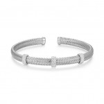 STERLING SILVER CUFF CZ BAR STATION BRACELET