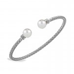 STERLING SILVER 3MM MESH CUFF FRESHWATER PEARL BRACELET