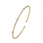 STERLING SILVER GOLD PLATED 2MM CUFF BRACELET WITH CZ'S