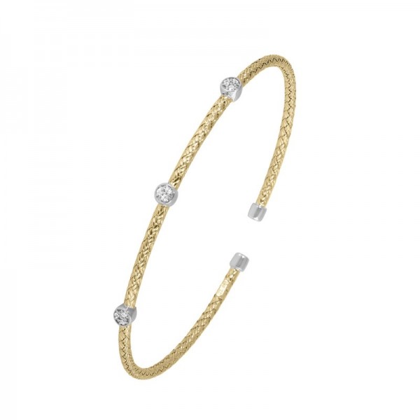 STERLING SILVER GOLD PLATED 2MM CUFF BRACELET WITH CZ'S