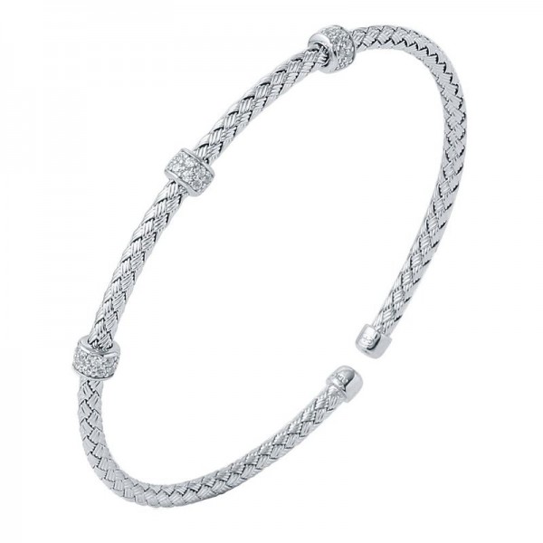 STERLING SILVER 3MM CUFF WITH CZ'S