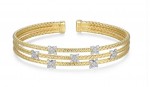 STERLING SILVER GOLD PLATED TRIPLE CUFF WITH CZ STATIONS