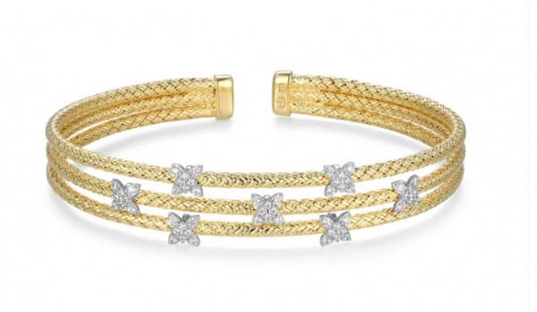 STERLING SILVER GOLD PLATED TRIPLE CUFF WITH CZ STATIONS