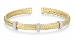 STERLING SILVER GOLD PLATED CUFF BRACELET WITH CZ STATIONS