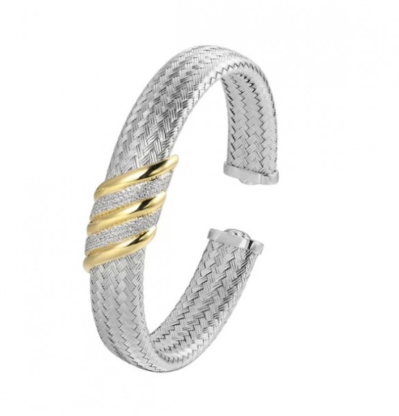 STERLING SILVER GOLD PLATED CZ CUFF BRACELET
