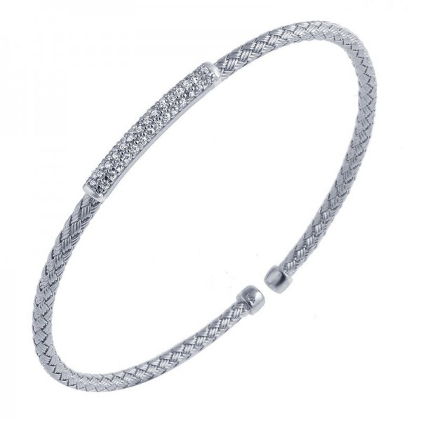 STERLING SILVER 3MM MESH CUFF BRACELET WITH CZ'S