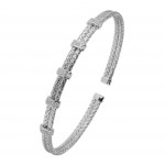 STERLING SILVER DOUBLE 2MM MESH CUFF BRACELET WITH CZ'S