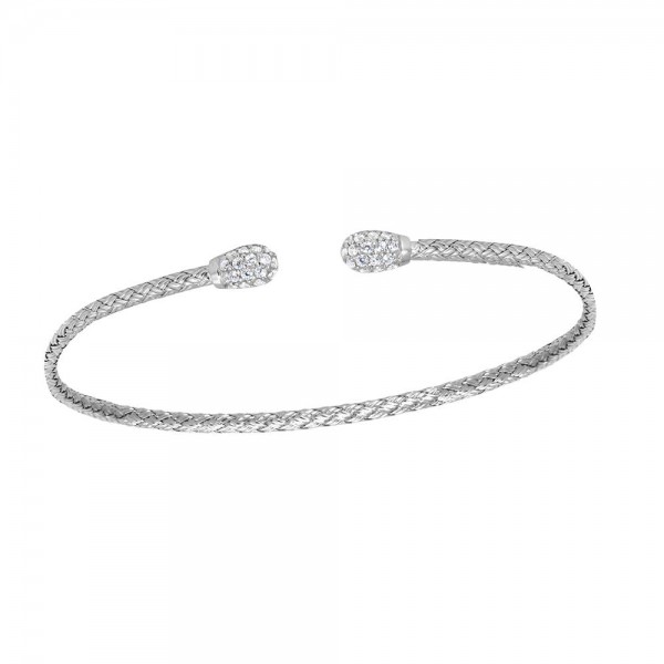 STERLING SILVER 2MM MESH CUFF BRACELET WITH CZ'S