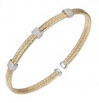 STERLING SILVER GOLD PLATED DOUBLE MESH CUFF CZ BRACELET