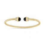 GOLD VERMEIL BLACK ONYX CUBIC ZIRCONIA TWIST CABLE CUFF BRACELET
