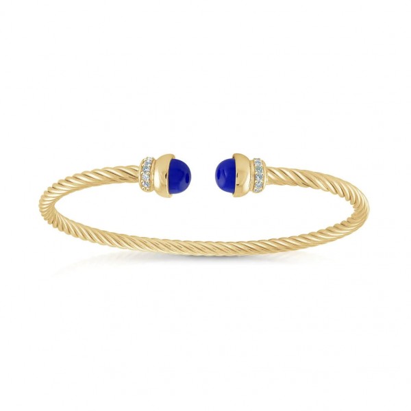 GOLD VERMEIL LAPIS TWIST CABLE CUFF BANGLE WITH CUBIC ZIRCONIA