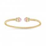 GOLD VERMEIL ROSE QUARTZ TWIST CABLE CUFF BANGLE WITH CUBIC ZIRCONIA