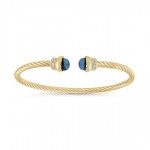GOLD VERMEIL BLUE TOPAZ TWIST CABLE CUFF BRACELET WITH CUBIC ZIRCONIA